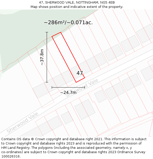 47, SHERWOOD VALE, NOTTINGHAM, NG5 4EB: Plot and title map