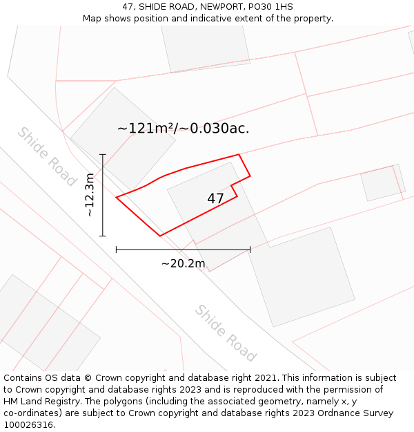 47, SHIDE ROAD, NEWPORT, PO30 1HS: Plot and title map