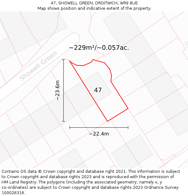 47, SHOWELL GREEN, DROITWICH, WR9 8UE: Plot and title map