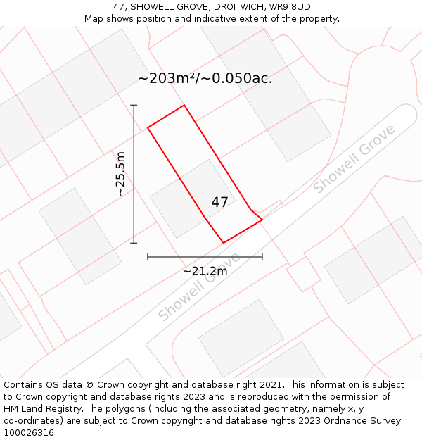 47, SHOWELL GROVE, DROITWICH, WR9 8UD: Plot and title map