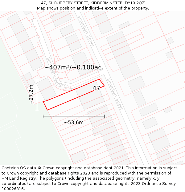 47, SHRUBBERY STREET, KIDDERMINSTER, DY10 2QZ: Plot and title map