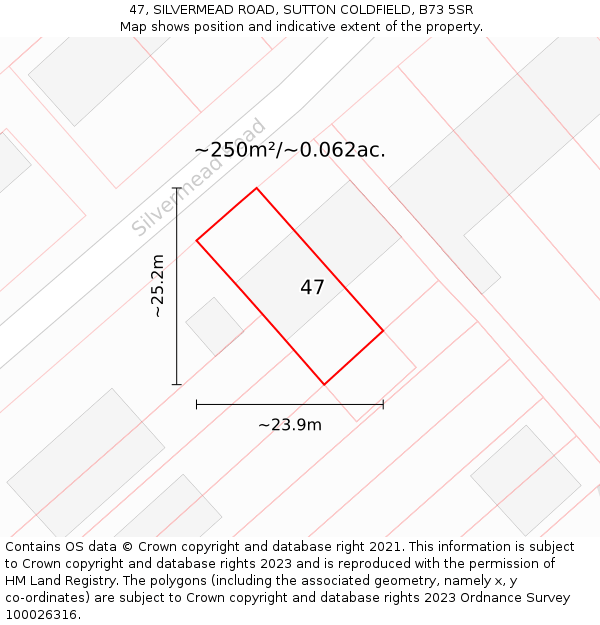 47, SILVERMEAD ROAD, SUTTON COLDFIELD, B73 5SR: Plot and title map