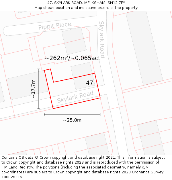 47, SKYLARK ROAD, MELKSHAM, SN12 7FY: Plot and title map