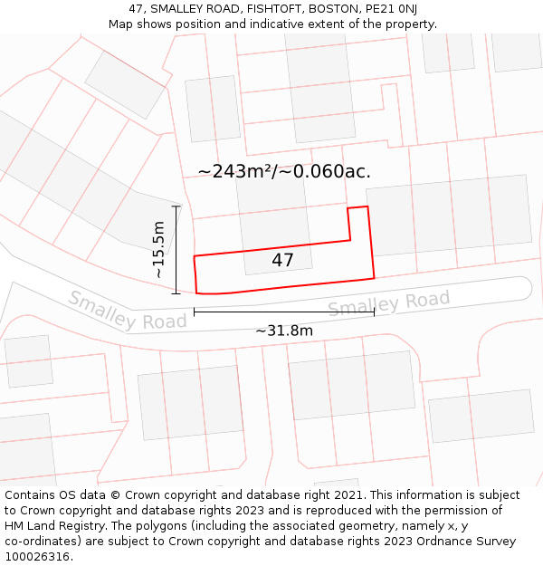 47, SMALLEY ROAD, FISHTOFT, BOSTON, PE21 0NJ: Plot and title map