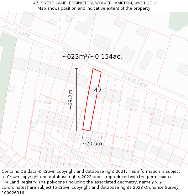 47, SNEYD LANE, ESSINGTON, WOLVERHAMPTON, WV11 2DU: Plot and title map