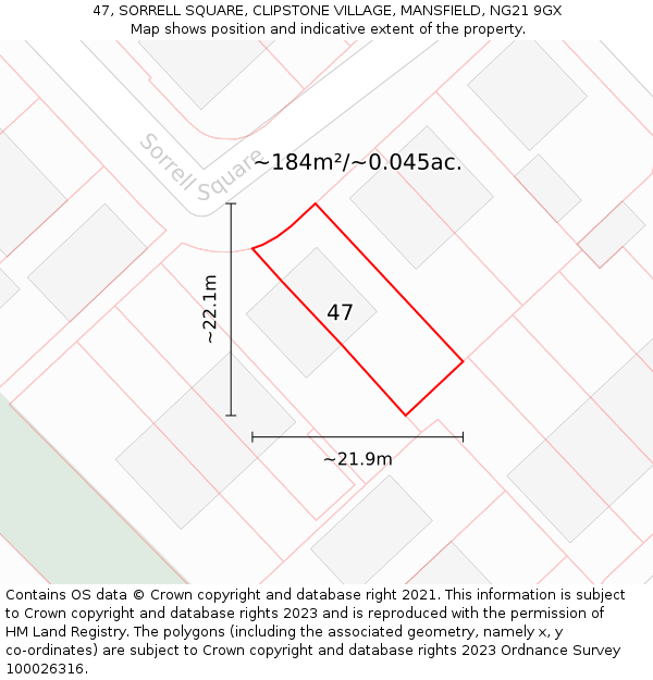 47, SORRELL SQUARE, CLIPSTONE VILLAGE, MANSFIELD, NG21 9GX: Plot and title map