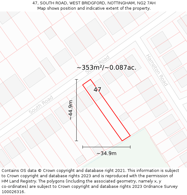 47, SOUTH ROAD, WEST BRIDGFORD, NOTTINGHAM, NG2 7AH: Plot and title map