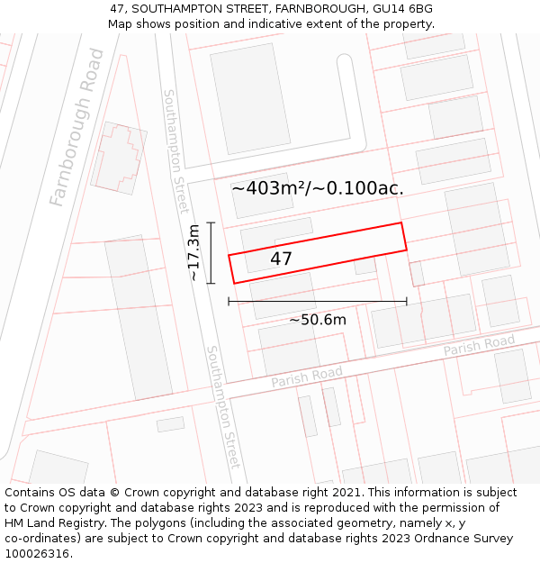 47, SOUTHAMPTON STREET, FARNBOROUGH, GU14 6BG: Plot and title map