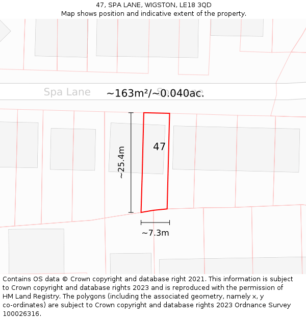 47, SPA LANE, WIGSTON, LE18 3QD: Plot and title map