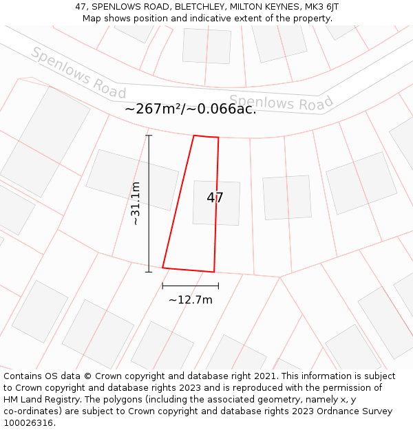 47, SPENLOWS ROAD, BLETCHLEY, MILTON KEYNES, MK3 6JT: Plot and title map