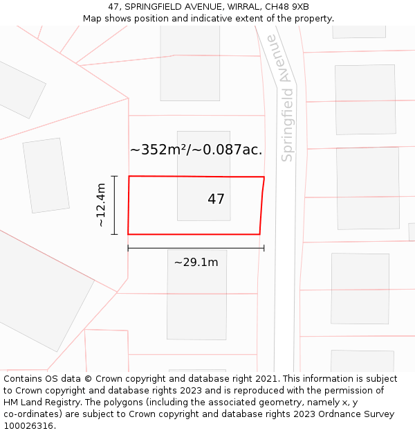 47, SPRINGFIELD AVENUE, WIRRAL, CH48 9XB: Plot and title map