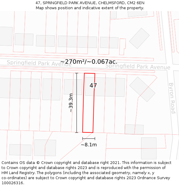 47, SPRINGFIELD PARK AVENUE, CHELMSFORD, CM2 6EN: Plot and title map