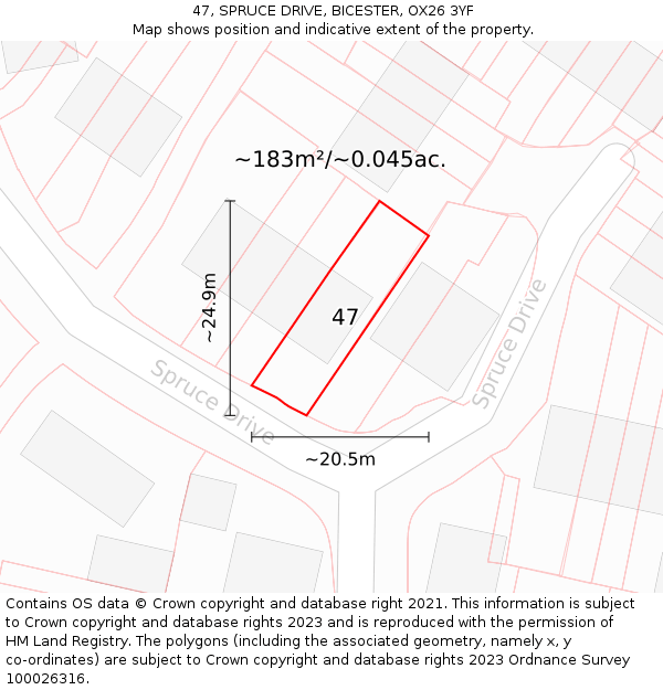 47, SPRUCE DRIVE, BICESTER, OX26 3YF: Plot and title map