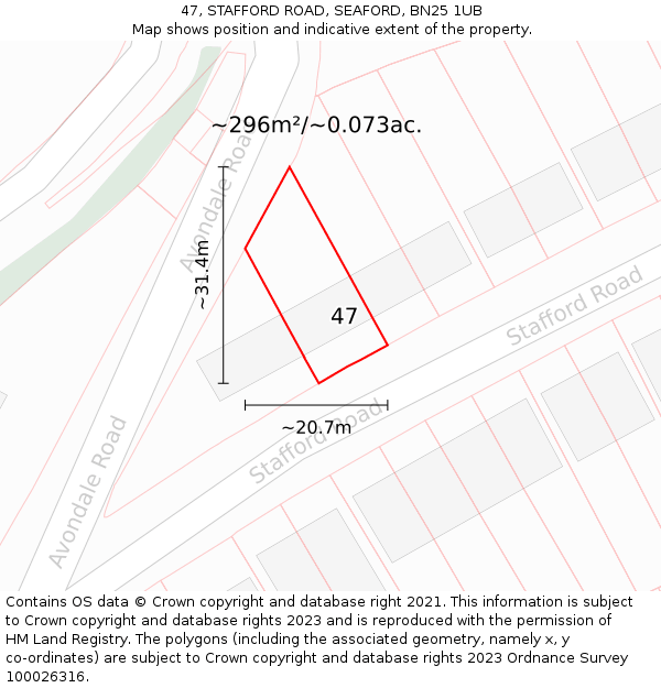 47, STAFFORD ROAD, SEAFORD, BN25 1UB: Plot and title map