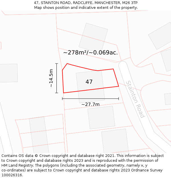 47, STAINTON ROAD, RADCLIFFE, MANCHESTER, M26 3TP: Plot and title map