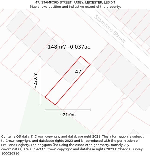 47, STAMFORD STREET, RATBY, LEICESTER, LE6 0JT: Plot and title map