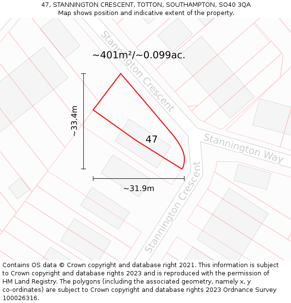 47, STANNINGTON CRESCENT, TOTTON, SOUTHAMPTON, SO40 3QA: Plot and title map