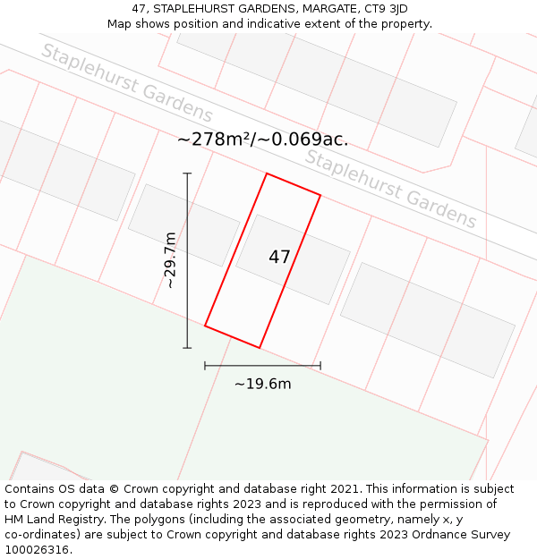 47, STAPLEHURST GARDENS, MARGATE, CT9 3JD: Plot and title map