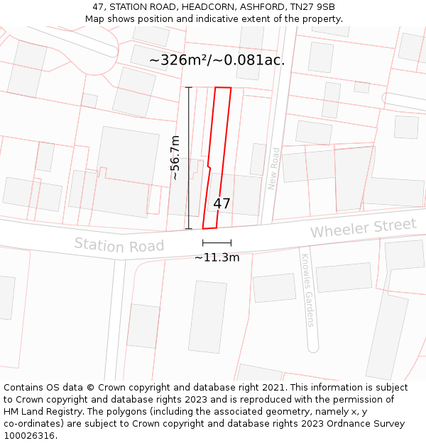 47, STATION ROAD, HEADCORN, ASHFORD, TN27 9SB: Plot and title map