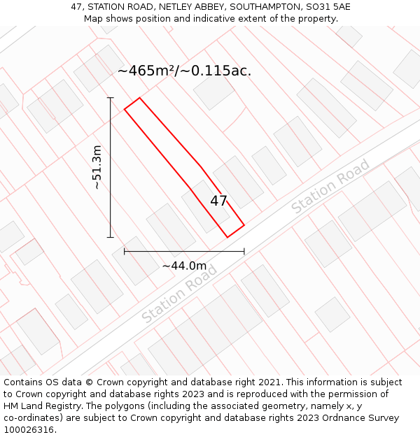 47, STATION ROAD, NETLEY ABBEY, SOUTHAMPTON, SO31 5AE: Plot and title map