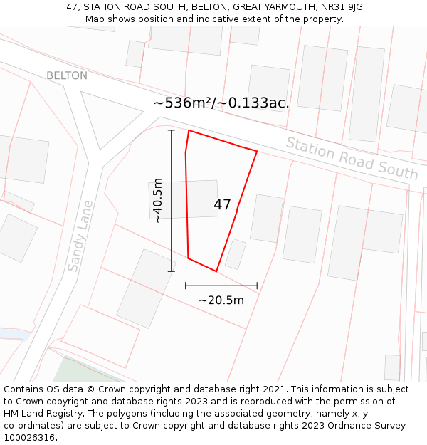 47, STATION ROAD SOUTH, BELTON, GREAT YARMOUTH, NR31 9JG: Plot and title map