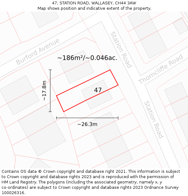 47, STATION ROAD, WALLASEY, CH44 3AW: Plot and title map