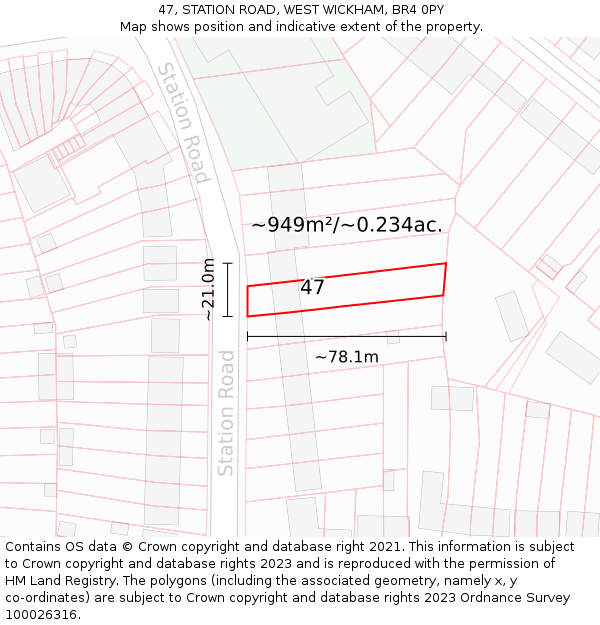 47, STATION ROAD, WEST WICKHAM, BR4 0PY: Plot and title map