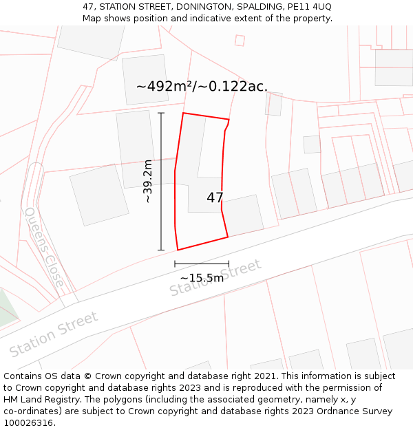 47, STATION STREET, DONINGTON, SPALDING, PE11 4UQ: Plot and title map