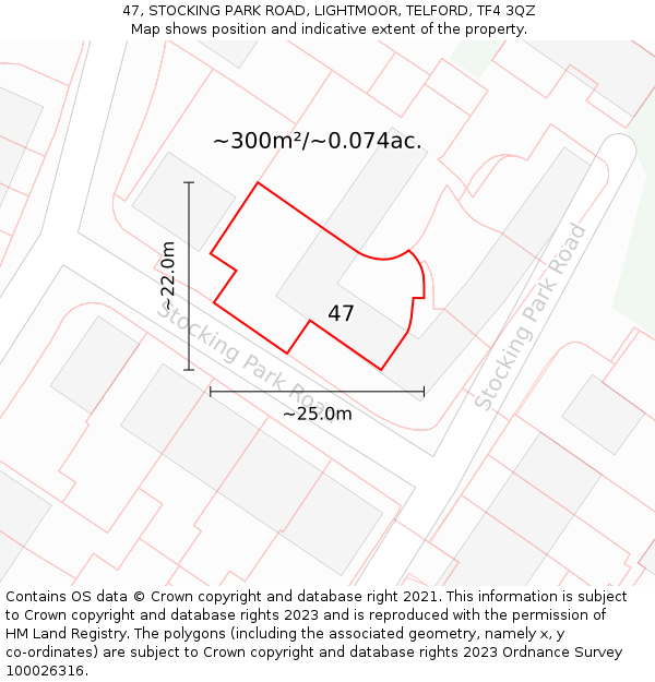 47, STOCKING PARK ROAD, LIGHTMOOR, TELFORD, TF4 3QZ: Plot and title map