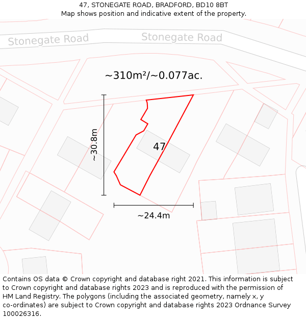 47, STONEGATE ROAD, BRADFORD, BD10 8BT: Plot and title map