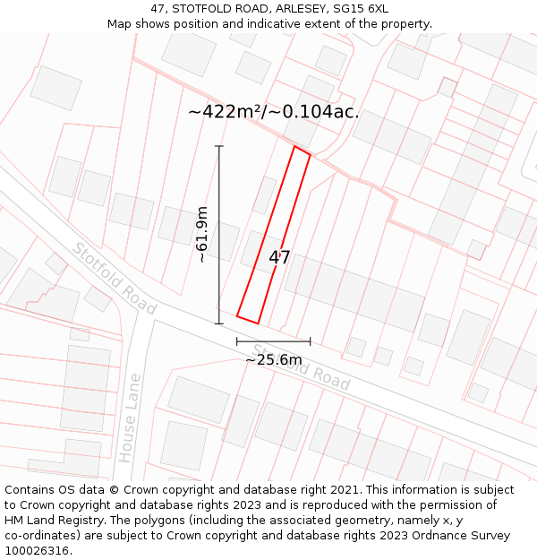 47, STOTFOLD ROAD, ARLESEY, SG15 6XL: Plot and title map