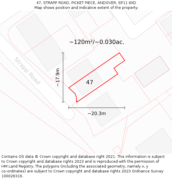 47, STRAPP ROAD, PICKET PIECE, ANDOVER, SP11 6XD: Plot and title map