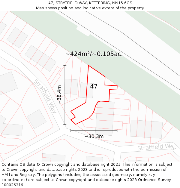 47, STRATFIELD WAY, KETTERING, NN15 6GS: Plot and title map