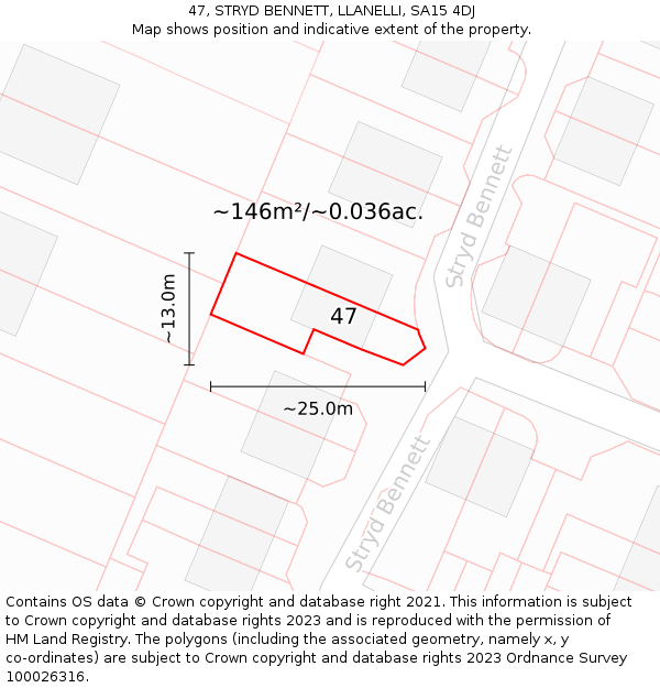 47, STRYD BENNETT, LLANELLI, SA15 4DJ: Plot and title map