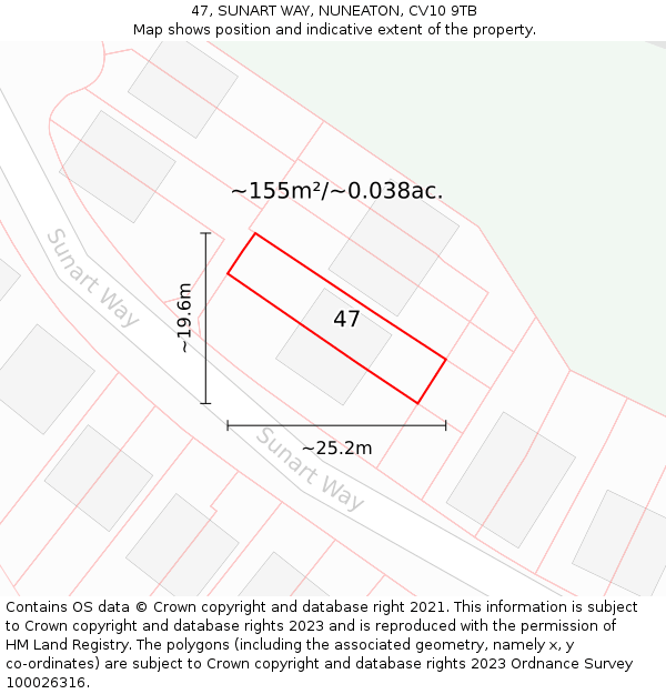 47, SUNART WAY, NUNEATON, CV10 9TB: Plot and title map