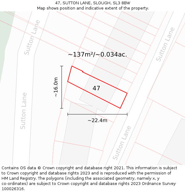 47, SUTTON LANE, SLOUGH, SL3 8BW: Plot and title map