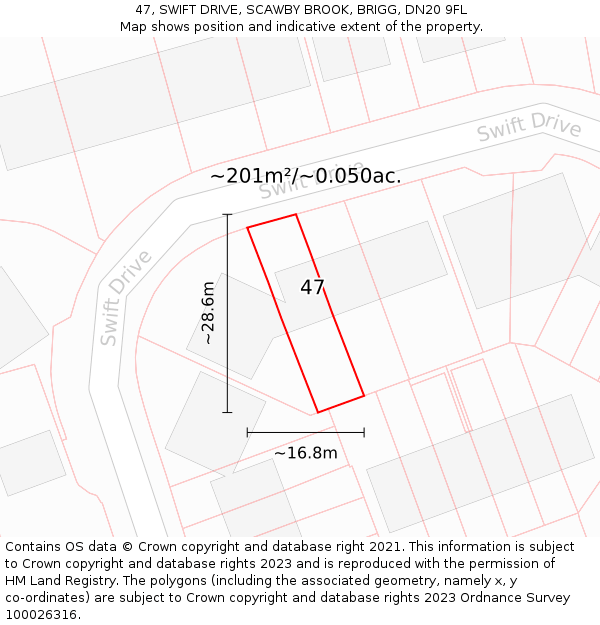 47, SWIFT DRIVE, SCAWBY BROOK, BRIGG, DN20 9FL: Plot and title map