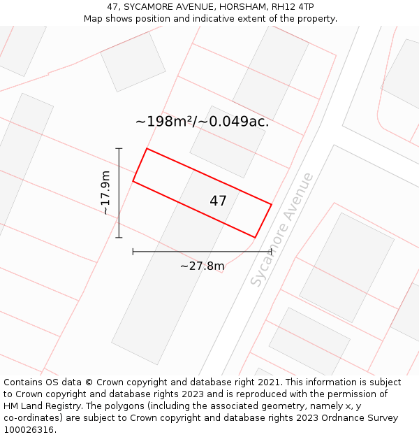 47, SYCAMORE AVENUE, HORSHAM, RH12 4TP: Plot and title map