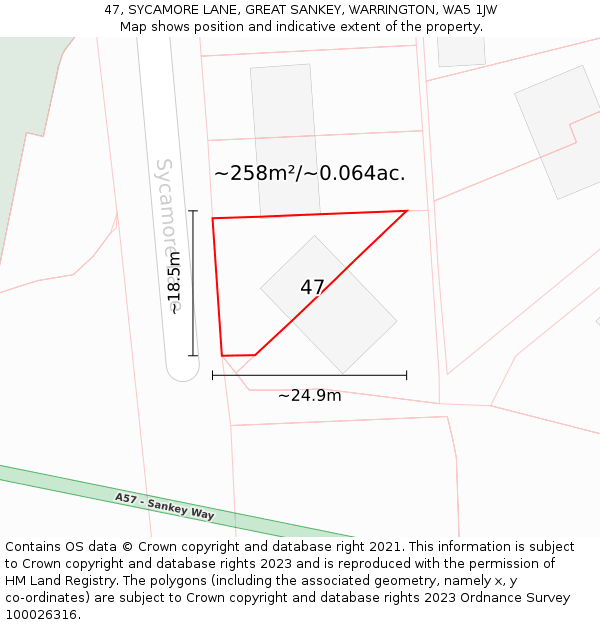 47, SYCAMORE LANE, GREAT SANKEY, WARRINGTON, WA5 1JW: Plot and title map