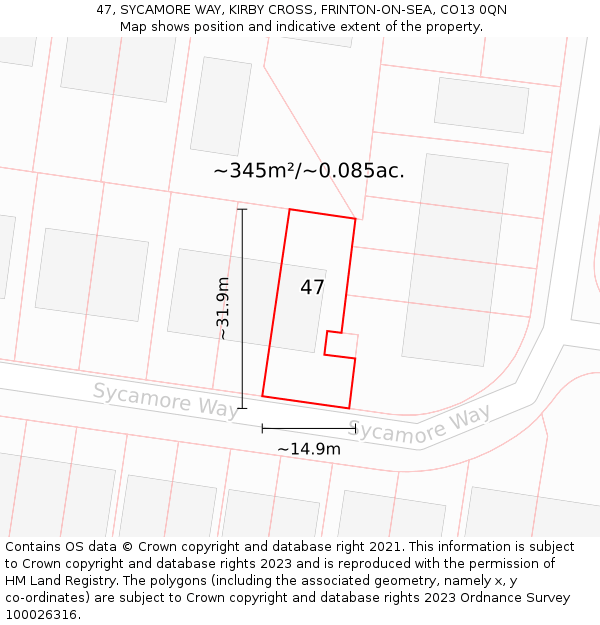 47, SYCAMORE WAY, KIRBY CROSS, FRINTON-ON-SEA, CO13 0QN: Plot and title map