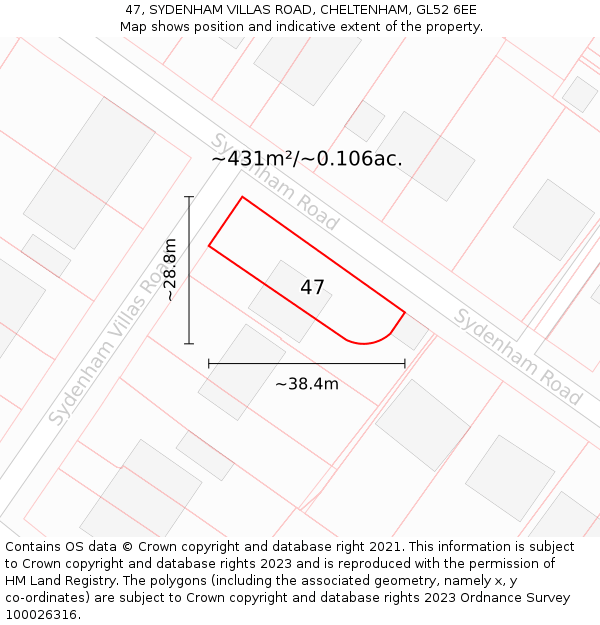 47, SYDENHAM VILLAS ROAD, CHELTENHAM, GL52 6EE: Plot and title map