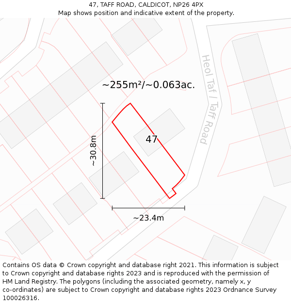 47, TAFF ROAD, CALDICOT, NP26 4PX: Plot and title map