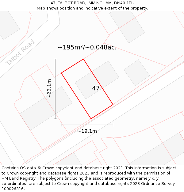 47, TALBOT ROAD, IMMINGHAM, DN40 1EU: Plot and title map