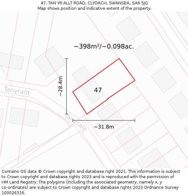 47, TAN YR ALLT ROAD, CLYDACH, SWANSEA, SA6 5JQ: Plot and title map