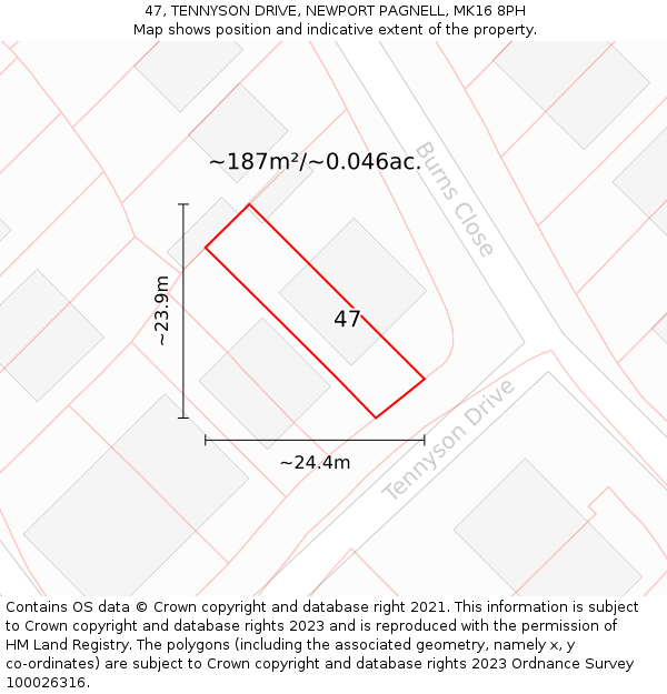 47, TENNYSON DRIVE, NEWPORT PAGNELL, MK16 8PH: Plot and title map
