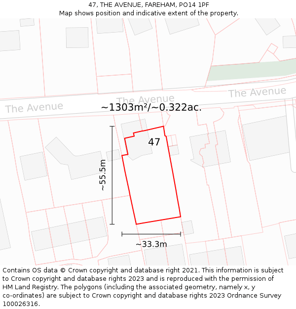 47, THE AVENUE, FAREHAM, PO14 1PF: Plot and title map