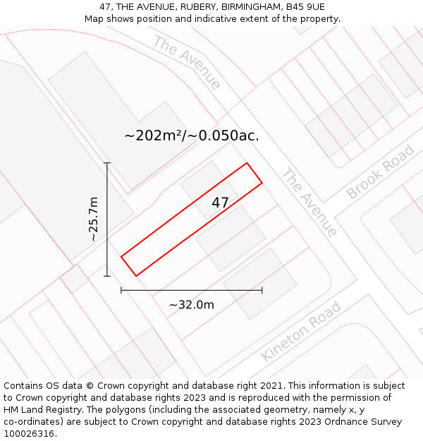 47, THE AVENUE, RUBERY, BIRMINGHAM, B45 9UE: Plot and title map