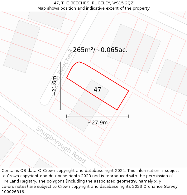 47, THE BEECHES, RUGELEY, WS15 2QZ: Plot and title map