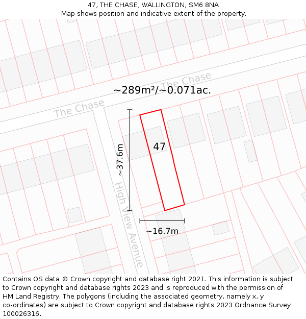 47, THE CHASE, WALLINGTON, SM6 8NA: Plot and title map