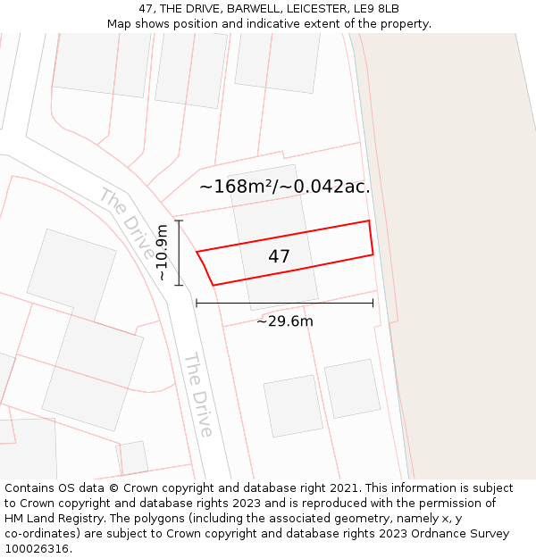 47, THE DRIVE, BARWELL, LEICESTER, LE9 8LB: Plot and title map